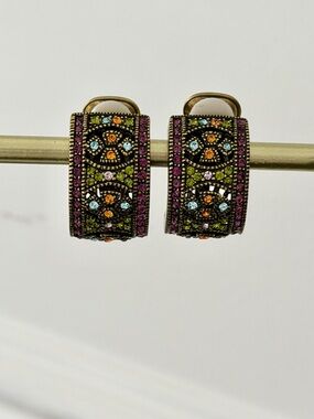 Heidi Daus STUNNING Bronze Multicolor Crystal Large Huggie Clip-on Earrings NWT